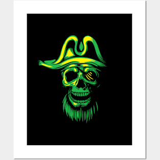 Green Skull Pirate Posters and Art